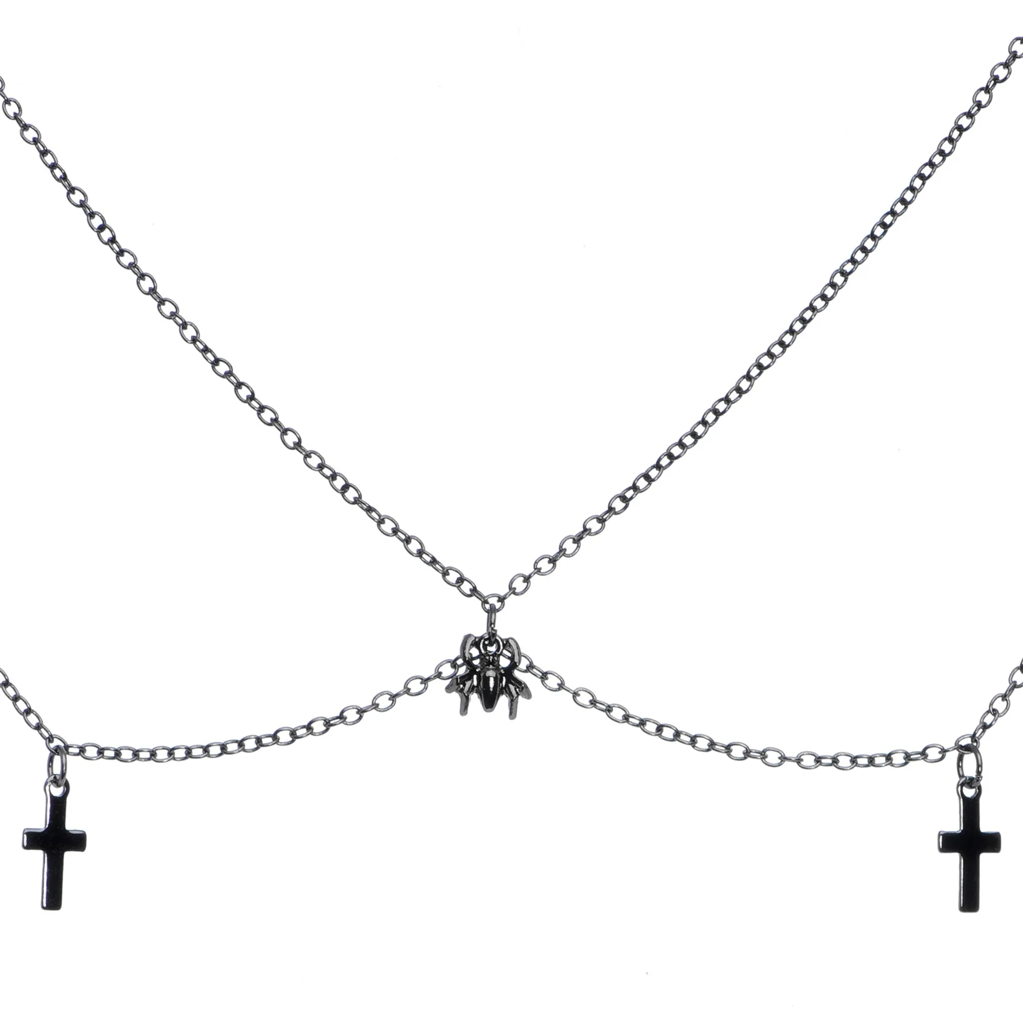 14 Gauge 9/16 Black Gem Spider Cross Halloween Dangle Nipple Chain