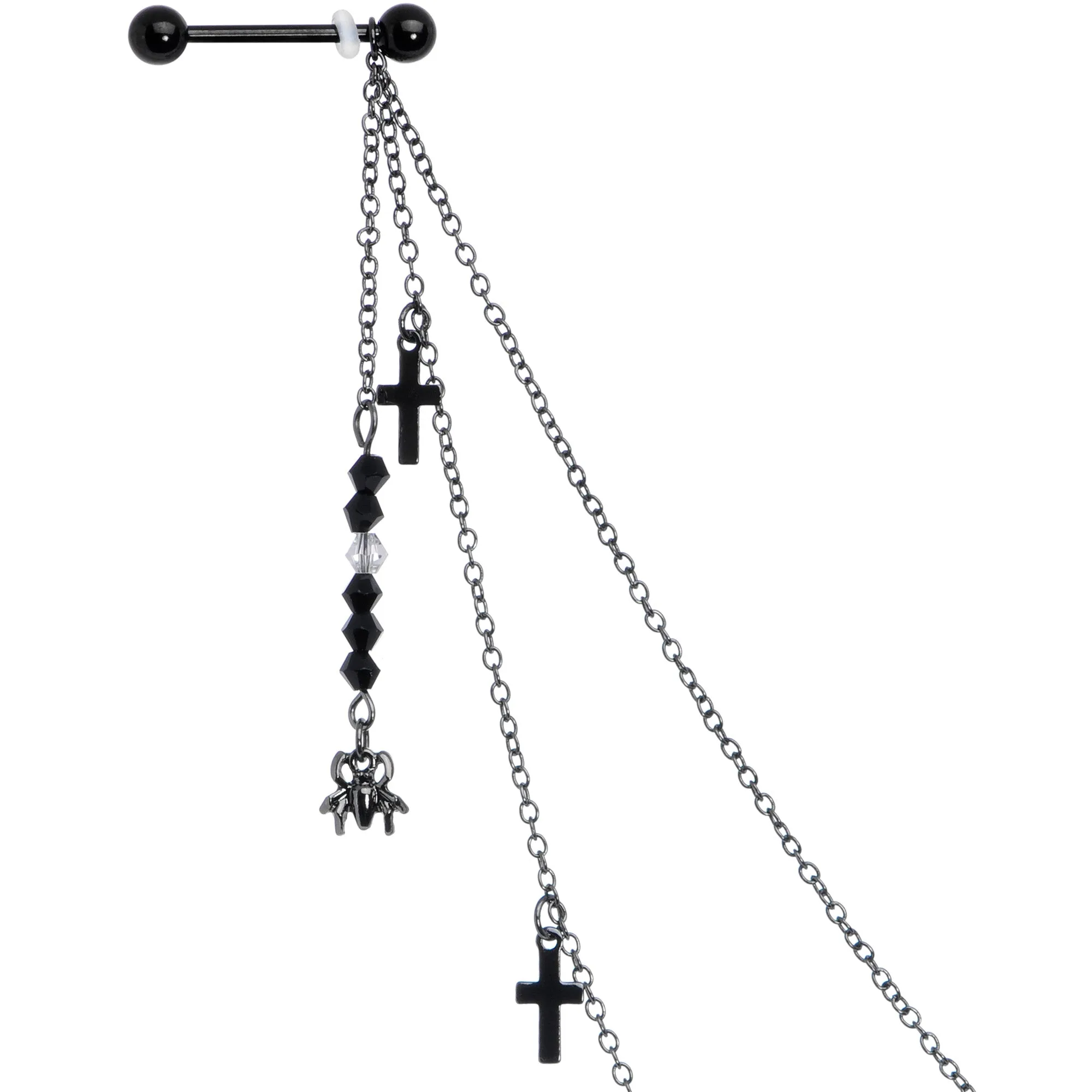 14 Gauge 9/16 Black Gem Spider Cross Halloween Dangle Nipple Chain