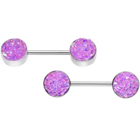 14 Gauge 9/16 Lavender Synthetic Druzy Lovely Barbell Nipple Ring Set