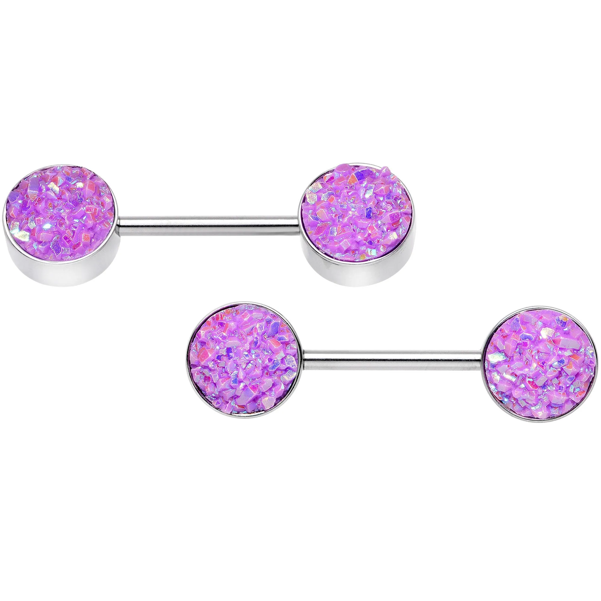 14 Gauge 9/16 Lavender Synthetic Druzy Lovely Barbell Nipple Ring Set