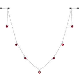 14 Gauge 9/16 Red Rose Flower Valentine Dangle Nipple Chain
