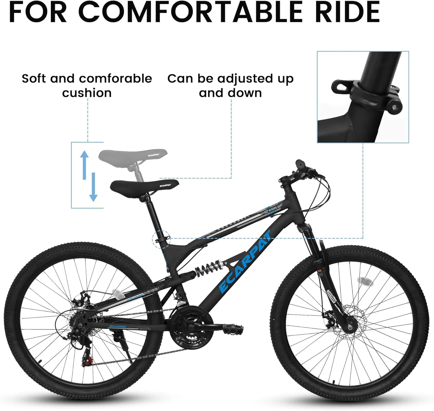24/26/27.5 Inch Mountain Bike, Dual Full Suspension 21 Speed Womens Mens Mountain Bikes, Commuter Bike with Carbon Steel Frame and Dual Disc Brakes