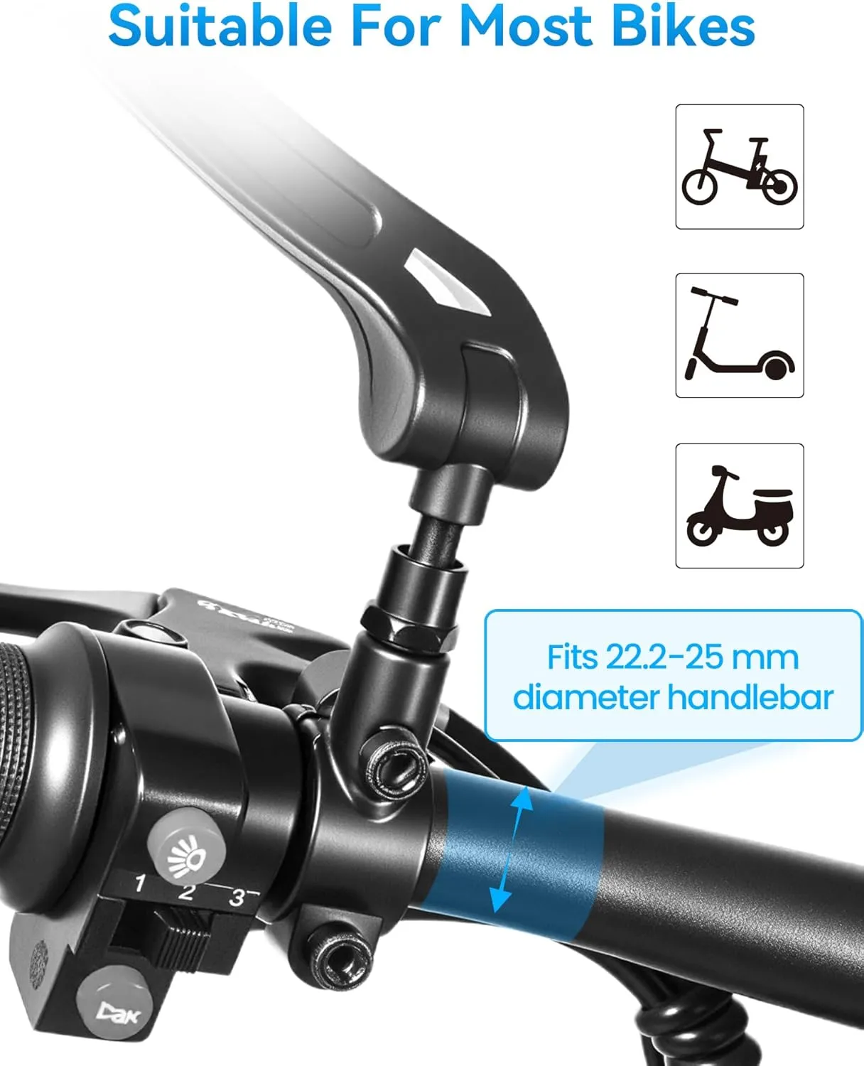 2pcs Bike Mirror Handlebar Mount 360 Adjustable, Wide Rear View Mirror Bicycle Mirrors for Handlebars with Scratch Resistant Glass, Bike Rear View Mirror for Scooter, Motorcycle, Bike Accessory