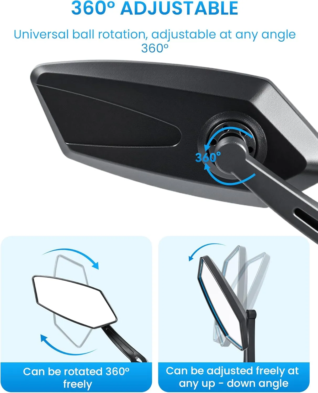 2pcs Bike Mirror Handlebar Mount 360 Adjustable, Wide Rear View Mirror Bicycle Mirrors for Handlebars with Scratch Resistant Glass, Bike Rear View Mirror for Scooter, Motorcycle, Bike Accessory