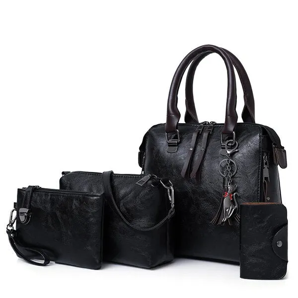 4 PCS Women Faux Leather Handbag Vintage Elegant Multi-function Crossbody Bag