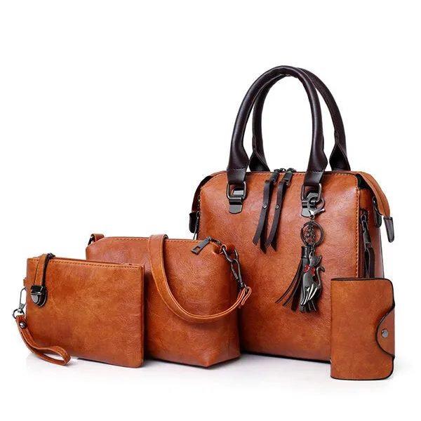 4 PCS Women Faux Leather Handbag Vintage Elegant Multi-function Crossbody Bag