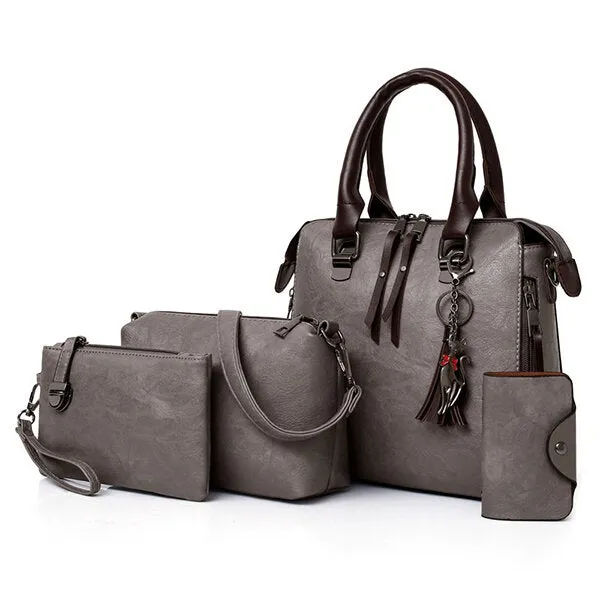 4 PCS Women Faux Leather Handbag Vintage Elegant Multi-function Crossbody Bag