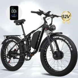 4000W Peak 5000W Dual Motor Electric Bike for Adults, 24/26 Inch, 52V 32AH, Up to 90Mile & 45MPH E-Bike Fat Tire Full Suspension Electric Bicycles, 7 Speed AWD Mountain Ebikes, Hydraulic Disc Brake