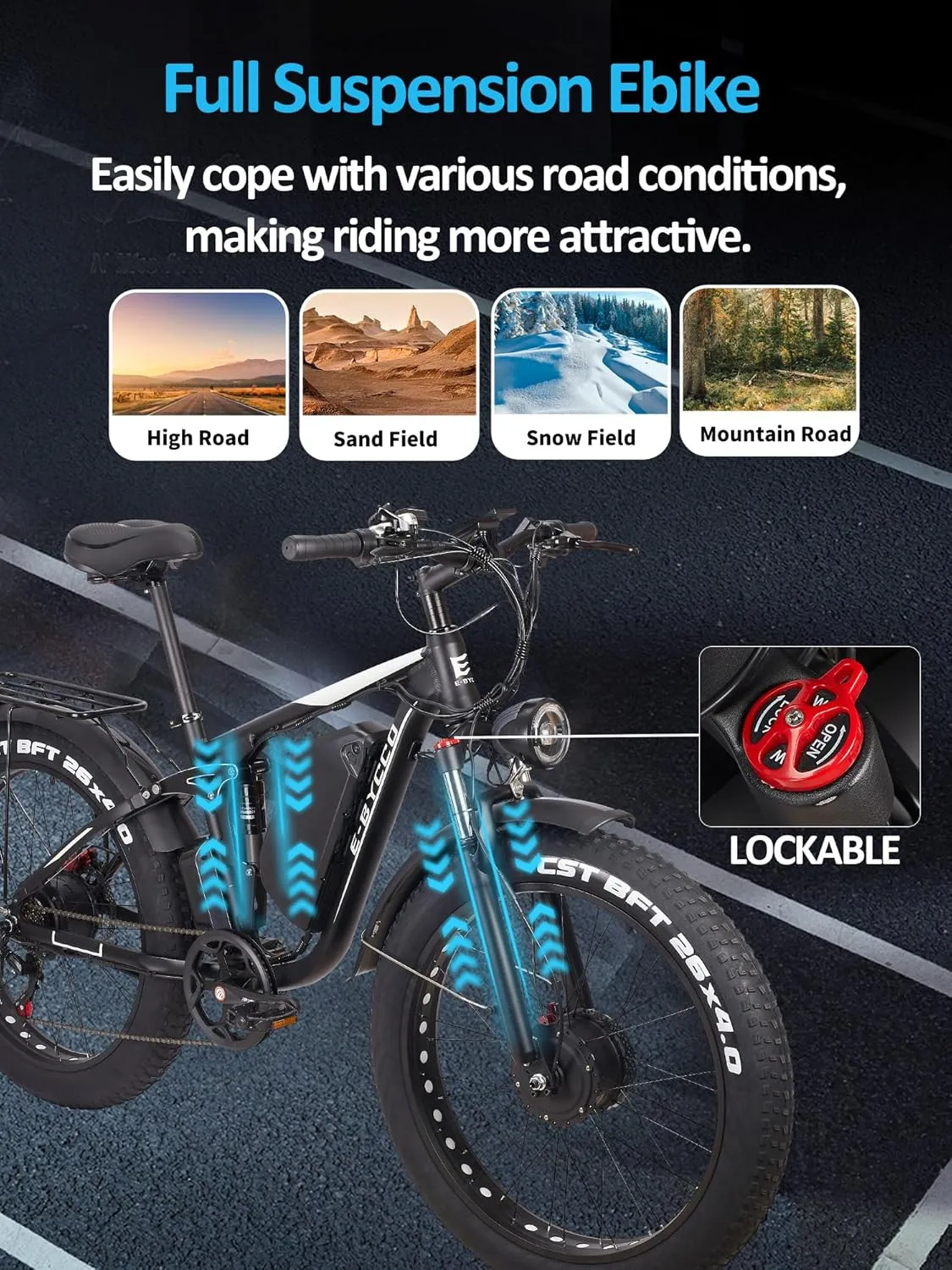 4000W Peak 5000W Dual Motor Electric Bike for Adults, 24/26 Inch, 52V 32AH, Up to 90Mile & 45MPH E-Bike Fat Tire Full Suspension Electric Bicycles, 7 Speed AWD Mountain Ebikes, Hydraulic Disc Brake