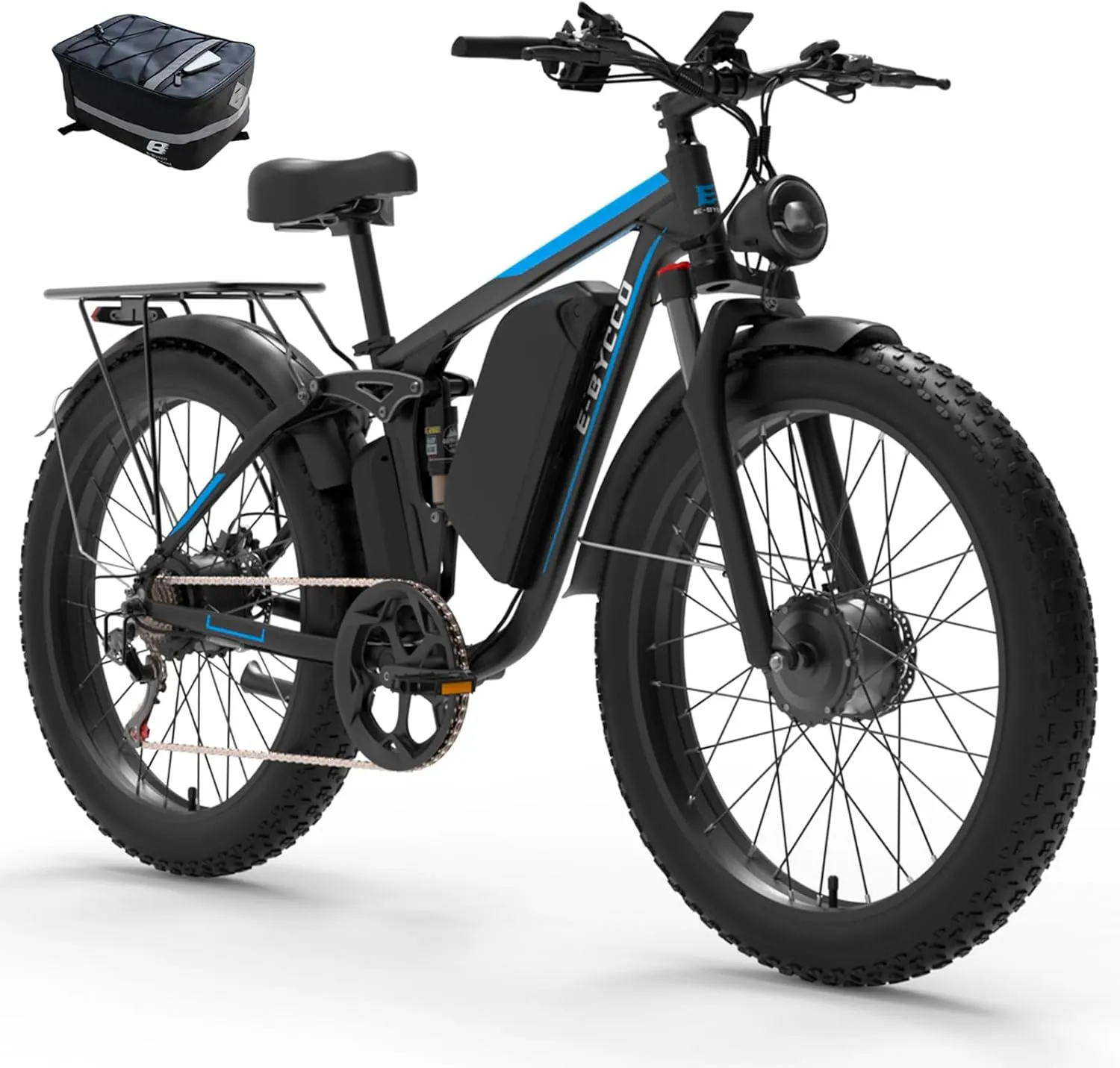 4000W Peak 5000W Dual Motor Electric Bike for Adults, 24/26 Inch, 52V 32AH, Up to 90Mile & 45MPH E-Bike Fat Tire Full Suspension Electric Bicycles, 7 Speed AWD Mountain Ebikes, Hydraulic Disc Brake