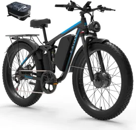 4000W Peak 5000W Dual Motor Electric Bike for Adults, 24/26 Inch, 52V 32AH, Up to 90Mile & 45MPH E-Bike Fat Tire Full Suspension Electric Bicycles, 7 Speed AWD Mountain Ebikes, Hydraulic Disc Brake