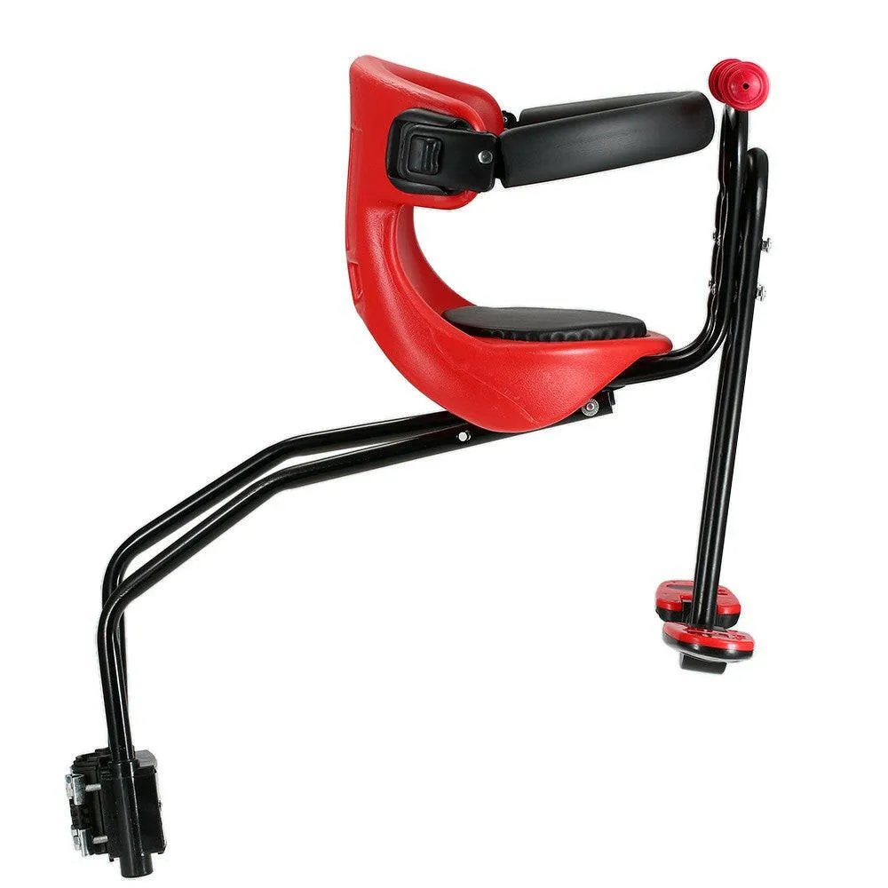 Bicycle Baby Seat Kids Child Safety Carrier Front Seat Saddle Cushion with Back Rest Foot Pedals