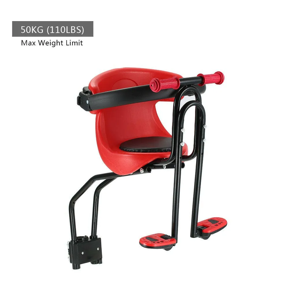 Bicycle Baby Seat Kids Child Safety Carrier Front Seat Saddle Cushion with Back Rest Foot Pedals