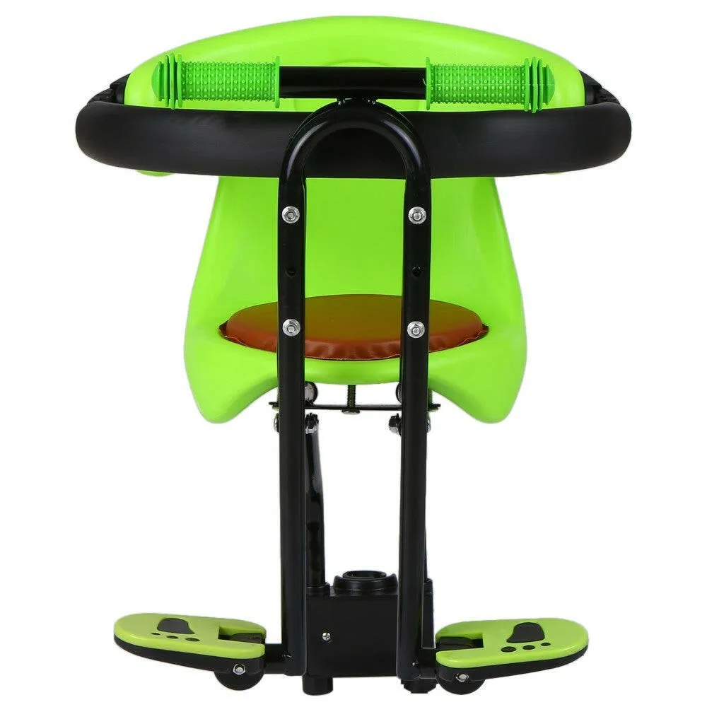 Bicycle Baby Seat Kids Child Safety Carrier Front Seat Saddle Cushion with Back Rest Foot Pedals