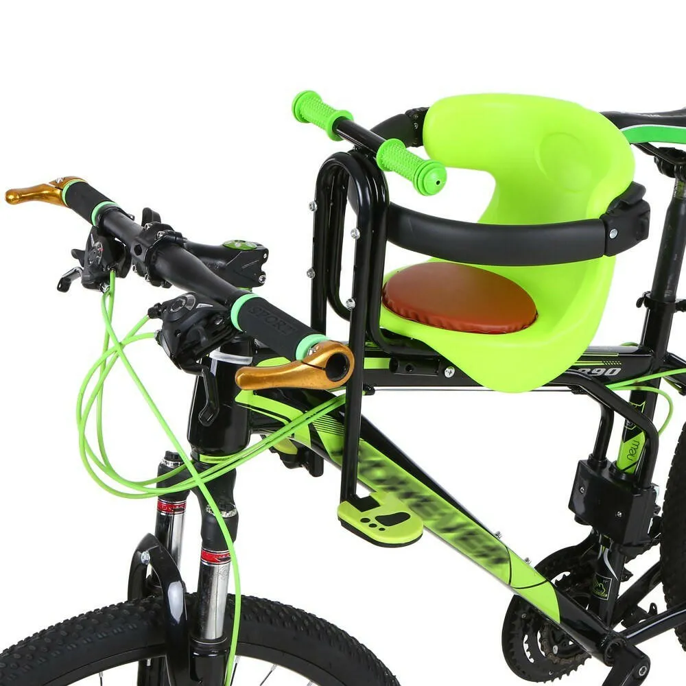 Bicycle Baby Seat Kids Child Safety Carrier Front Seat Saddle Cushion with Back Rest Foot Pedals