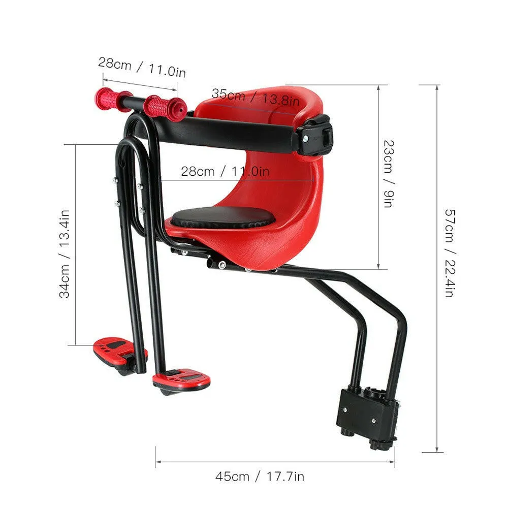 Bicycle Baby Seat Kids Child Safety Carrier Front Seat Saddle Cushion with Back Rest Foot Pedals