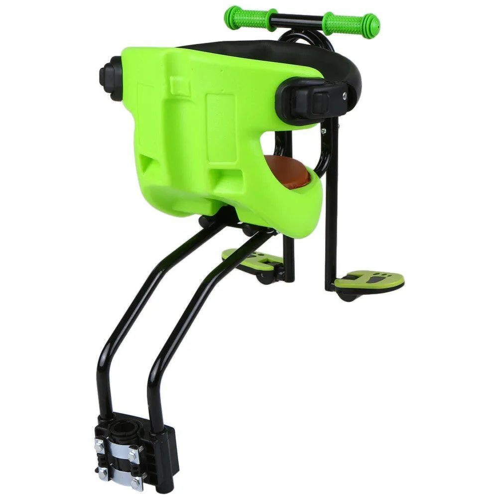 Bicycle Baby Seat Kids Child Safety Carrier Front Seat Saddle Cushion with Back Rest Foot Pedals