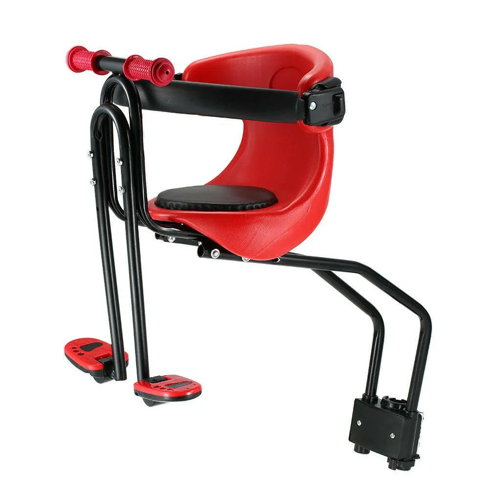 Bicycle Baby Seat Kids Child Safety Carrier Front Seat Saddle Cushion with Back Rest Foot Pedals