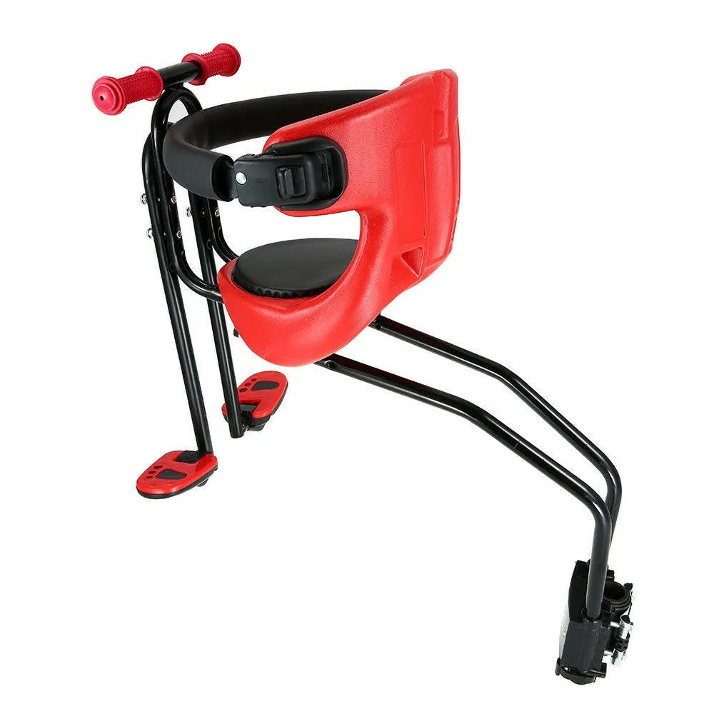 Bicycle Baby Seat Kids Child Safety Carrier Front Seat Saddle Cushion with Back Rest Foot Pedals