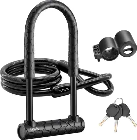 Bike U Lock,Heavy Duty Combination Bicycle u Lock Shackle 4ft Length Security Cable with Sturdy Mounting Bracket and Key Anti Theft Bicycle Secure Locks