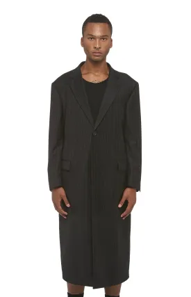 Black Pinstripe Drop Shoulder Overcoat