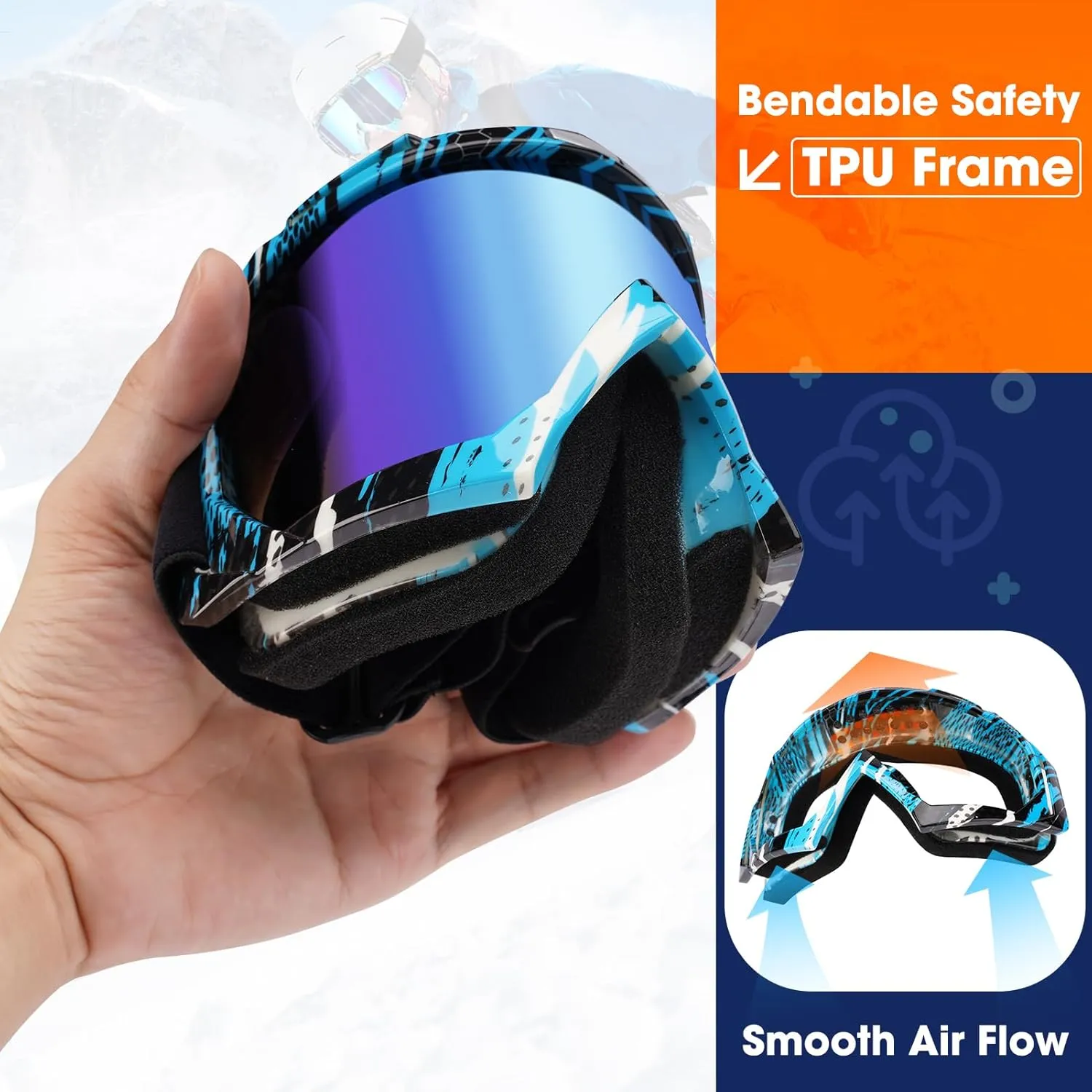 Braylin Adult Ski Goggles, 2-Pack Snowboard Goggles for Youth, Teens, Men & Women, Wide View Snowmobile Goggles