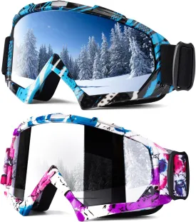 Braylin Adult Ski Goggles, 2-Pack Snowboard Goggles for Youth, Teens, Men & Women, Wide View Snowmobile Goggles