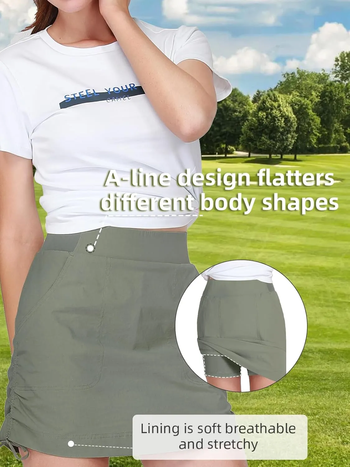 CAMEL CROWN Women's Skorts Golf Casual Tennis Skirts Tummy Control UPF 50  Quick Dry Skirt with Pockets Active