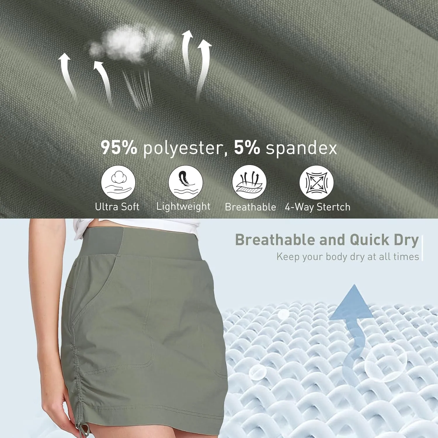 CAMEL CROWN Women's Skorts Golf Casual Tennis Skirts Tummy Control UPF 50  Quick Dry Skirt with Pockets Active