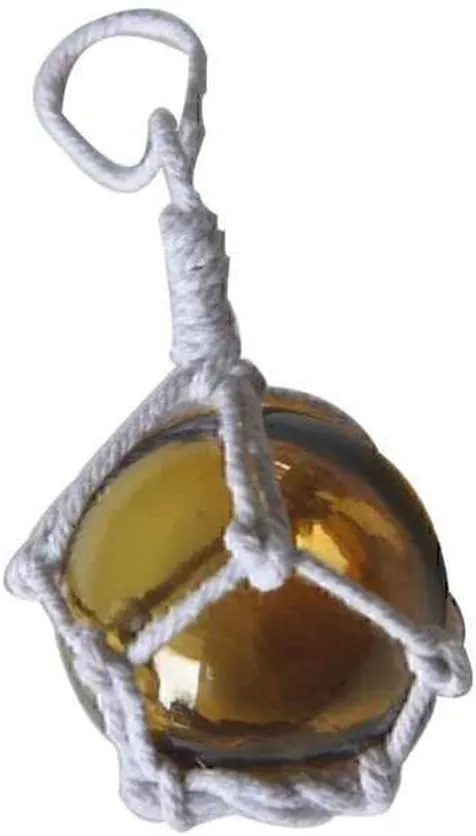 Hampton Nautical Amber Japanese Glass Ball Fishing Float with White Netting Decoration 2"