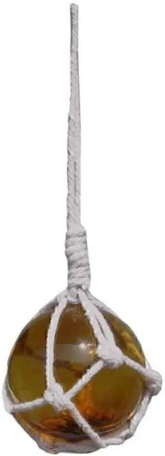 Hampton Nautical Amber Japanese Glass Ball Fishing Float with White Netting Decoration 2"