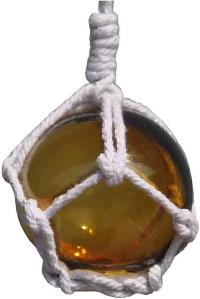 Hampton Nautical Amber Japanese Glass Ball Fishing Float with White Netting Decoration 2"