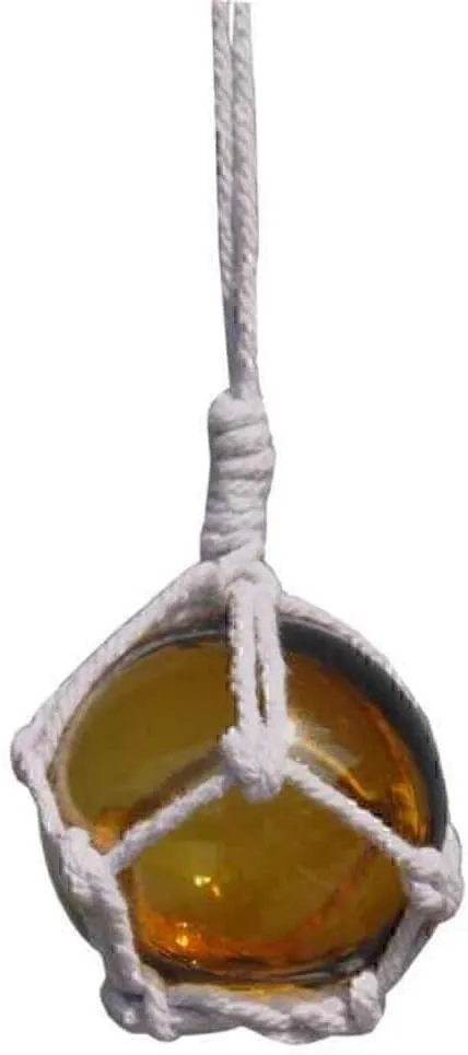 Hampton Nautical Amber Japanese Glass Ball Fishing Float with White Netting Decoration 2"