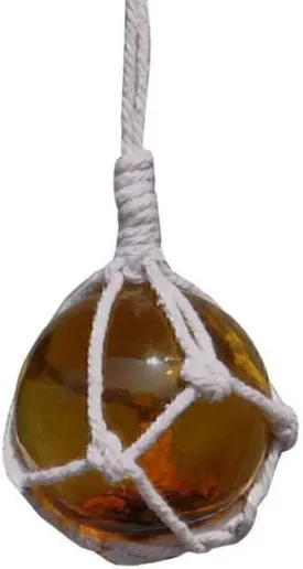 Hampton Nautical Amber Japanese Glass Ball Fishing Float with White Netting Decoration 2"