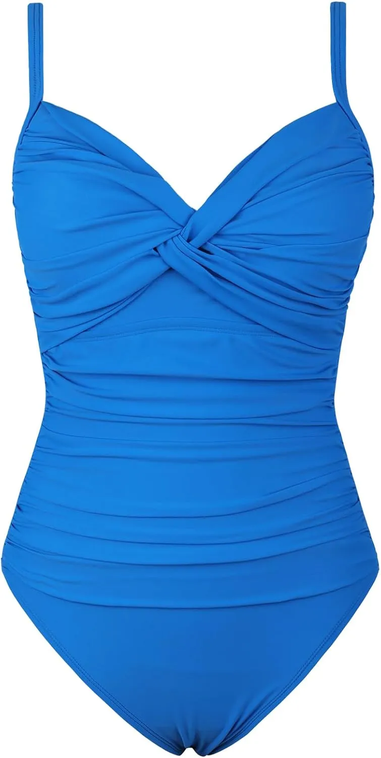 Hilor Women's Underwire One Piece Swimsuit Ruched Tummy Control Bathing Suits Push Up Twist Front Swimwear Monokini