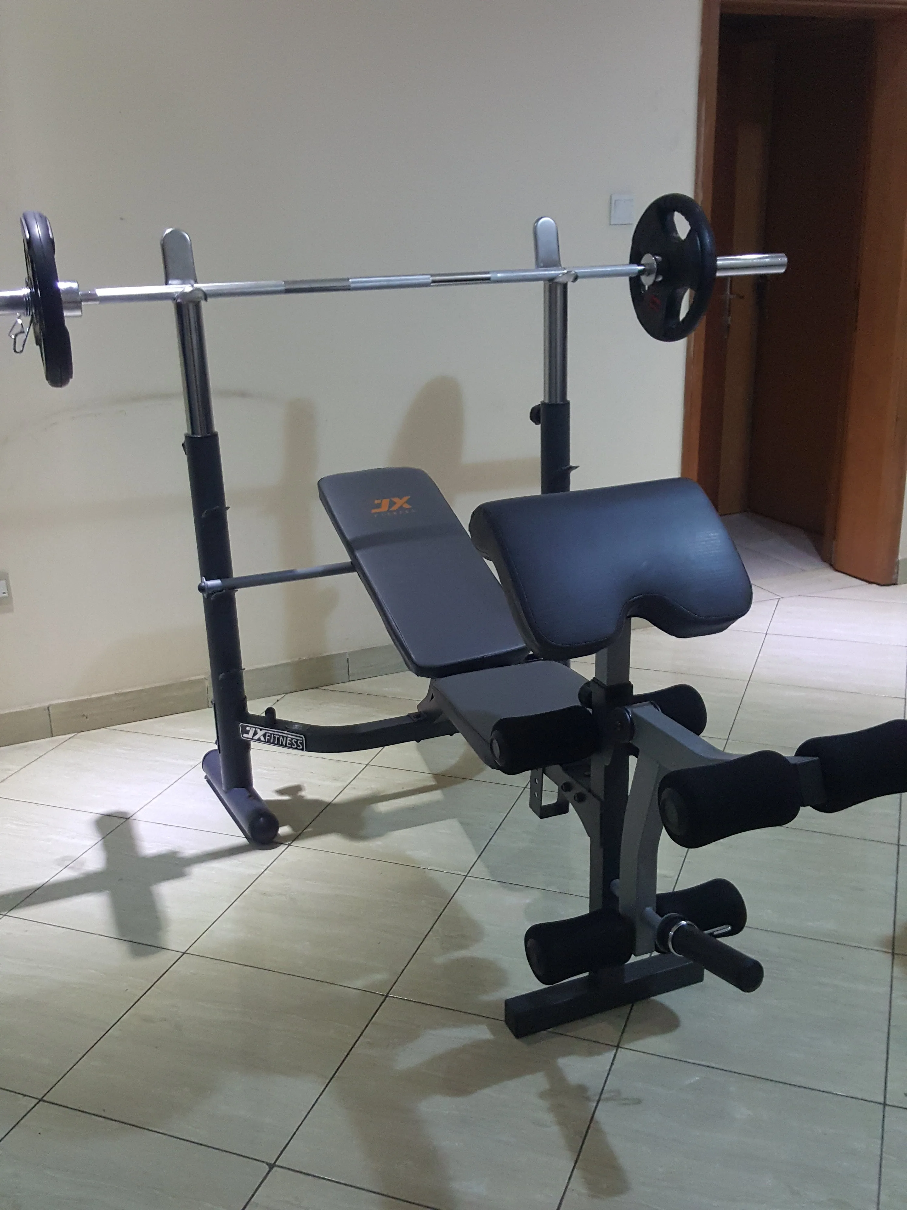 JX Fitness Commercial Bench Press with 50kg Olympic Barbell (with Curl Pad)