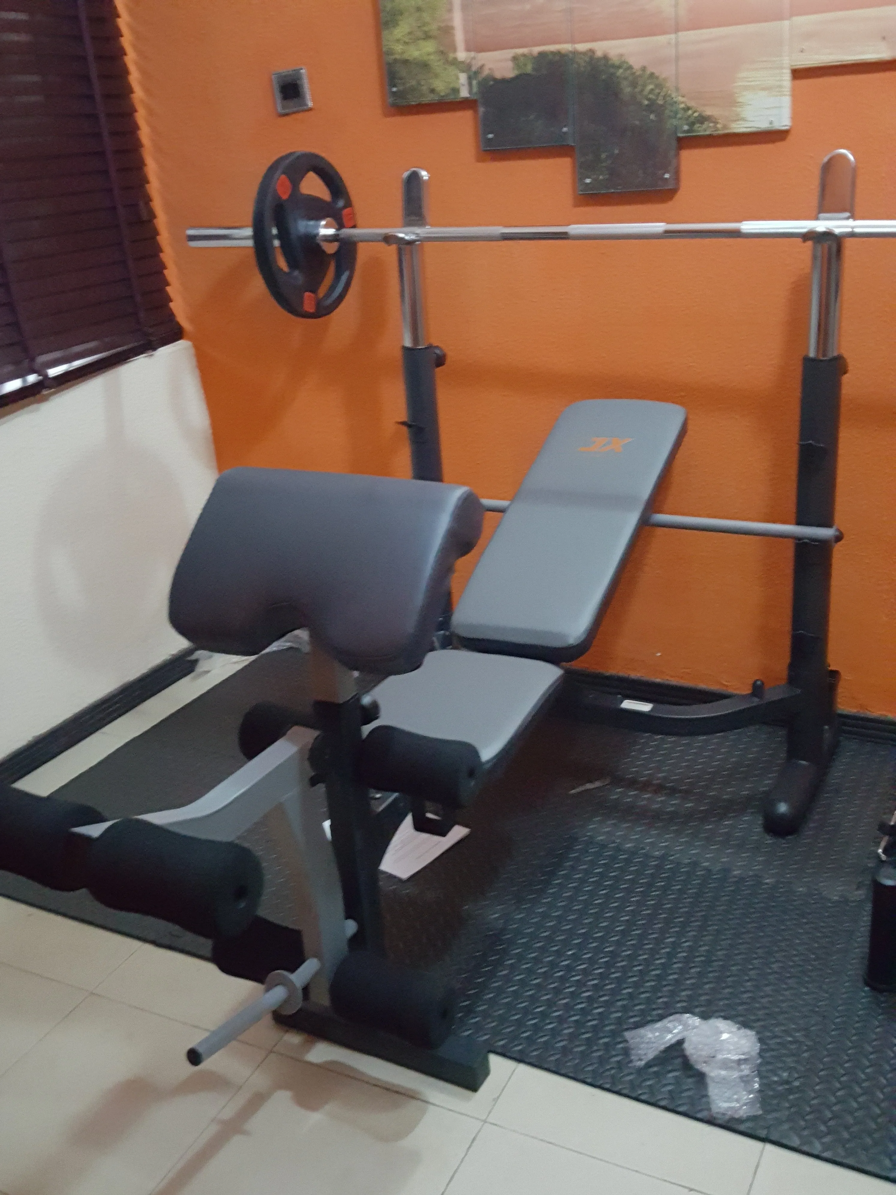 JX Fitness Commercial Bench Press with 50kg Olympic Barbell (with Curl Pad)