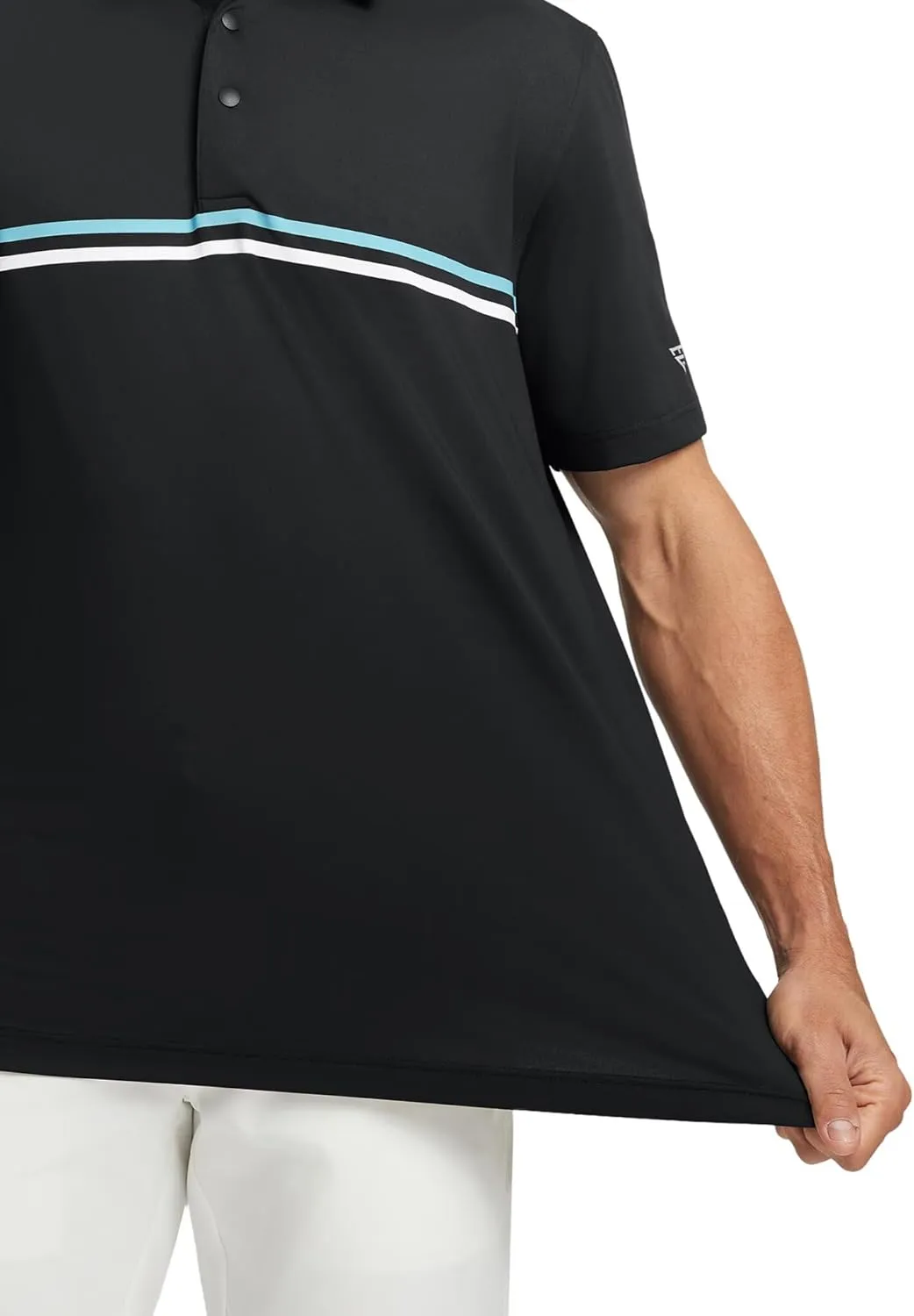 M MAELREG Mens Golf Shirts Short Sleeve Chest Print Stripe Moisture Wicking Dry Fit Casual Collared Mens Polo Shirts