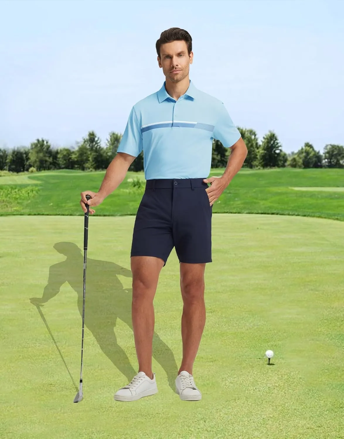 M MAELREG Mens Golf Shirts Short Sleeve Chest Print Stripe Moisture Wicking Dry Fit Casual Collared Mens Polo Shirts