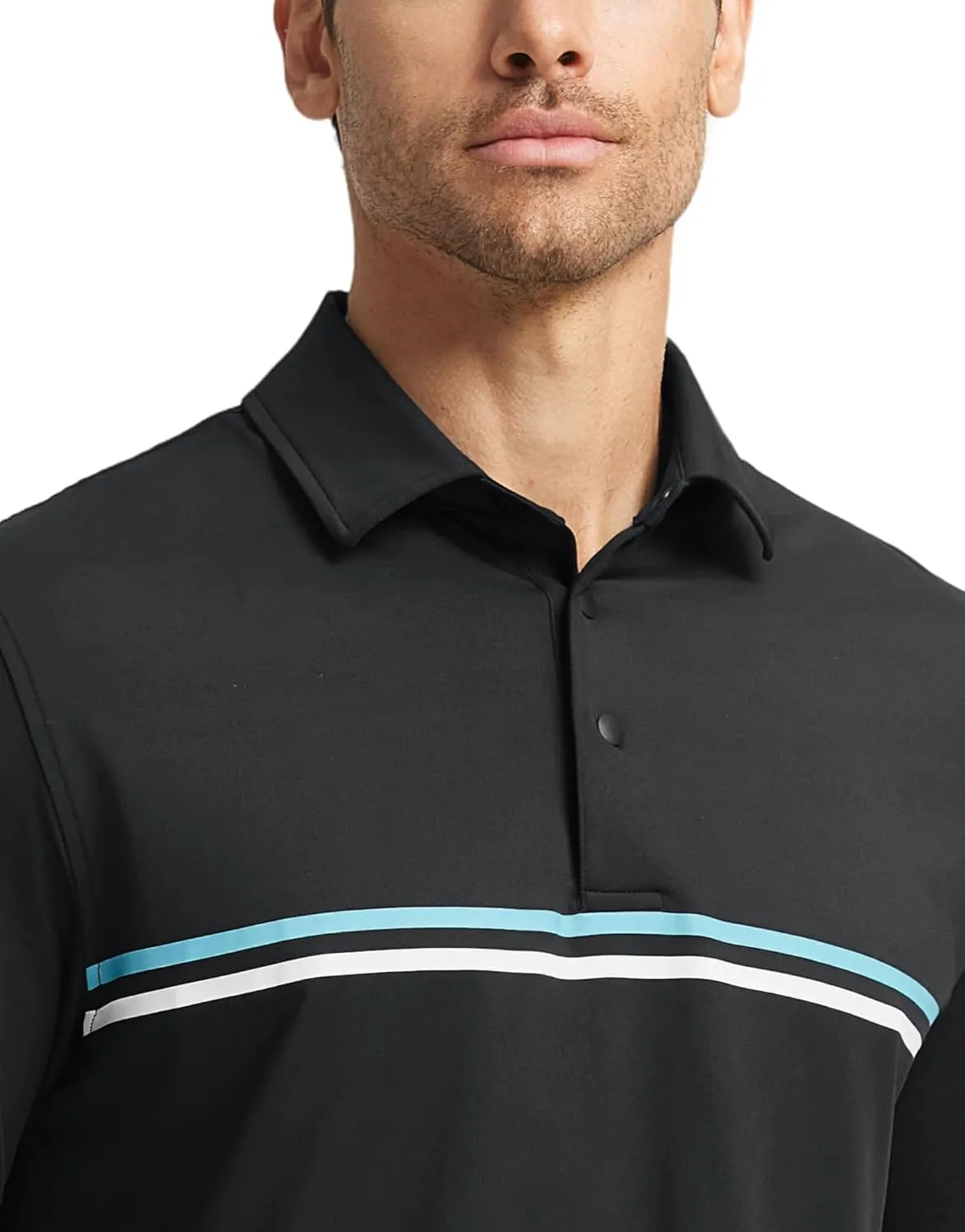 M MAELREG Mens Golf Shirts Short Sleeve Chest Print Stripe Moisture Wicking Dry Fit Casual Collared Mens Polo Shirts