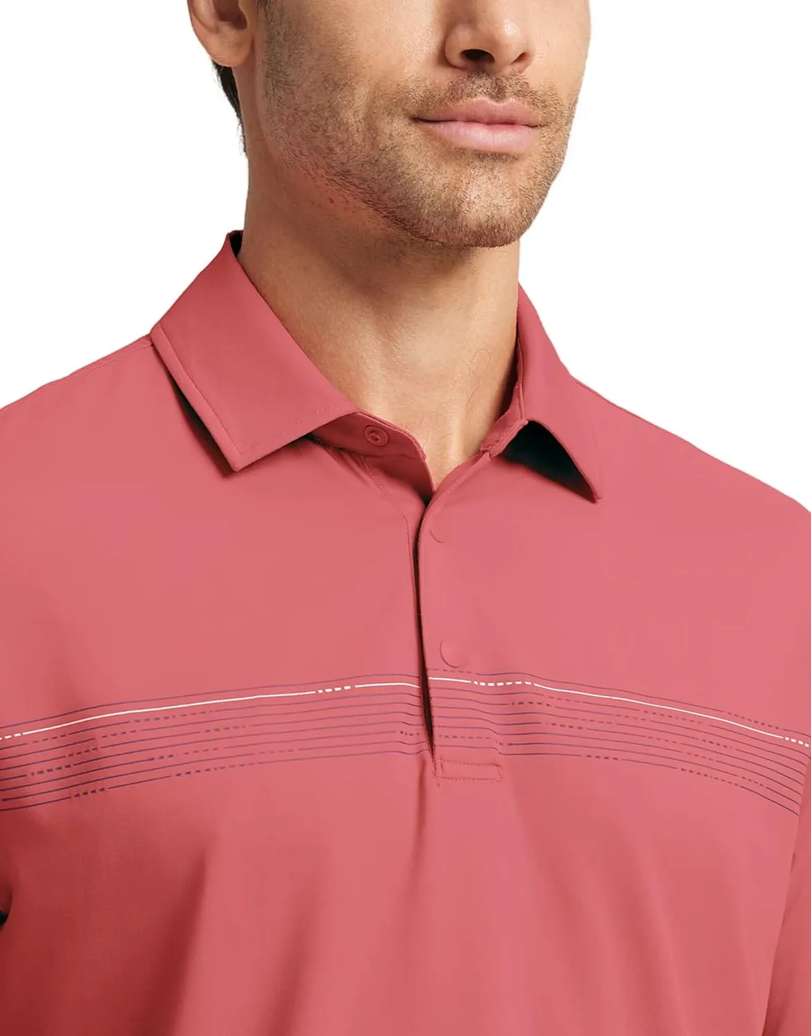 M MAELREG Mens Golf Shirts Short Sleeve Chest Print Stripe Moisture Wicking Dry Fit Casual Collared Mens Polo Shirts