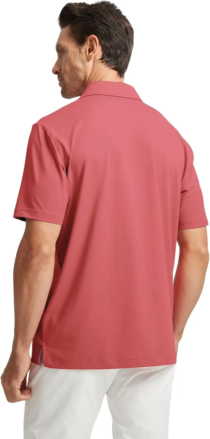 M MAELREG Mens Golf Shirts Short Sleeve Chest Print Stripe Moisture Wicking Dry Fit Casual Collared Mens Polo Shirts