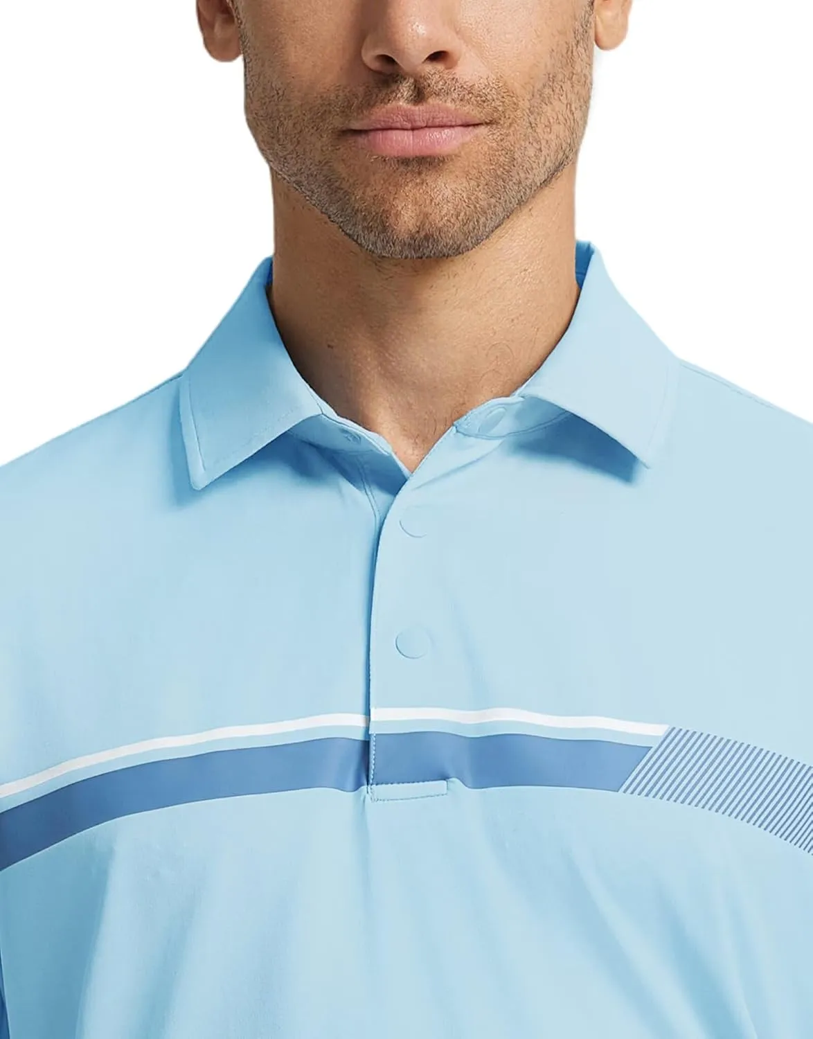 M MAELREG Mens Golf Shirts Short Sleeve Chest Print Stripe Moisture Wicking Dry Fit Casual Collared Mens Polo Shirts