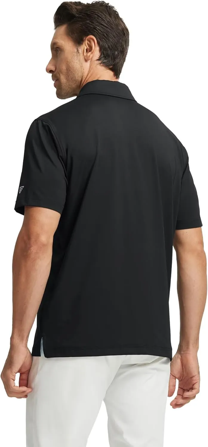 M MAELREG Mens Golf Shirts Short Sleeve Chest Print Stripe Moisture Wicking Dry Fit Casual Collared Mens Polo Shirts