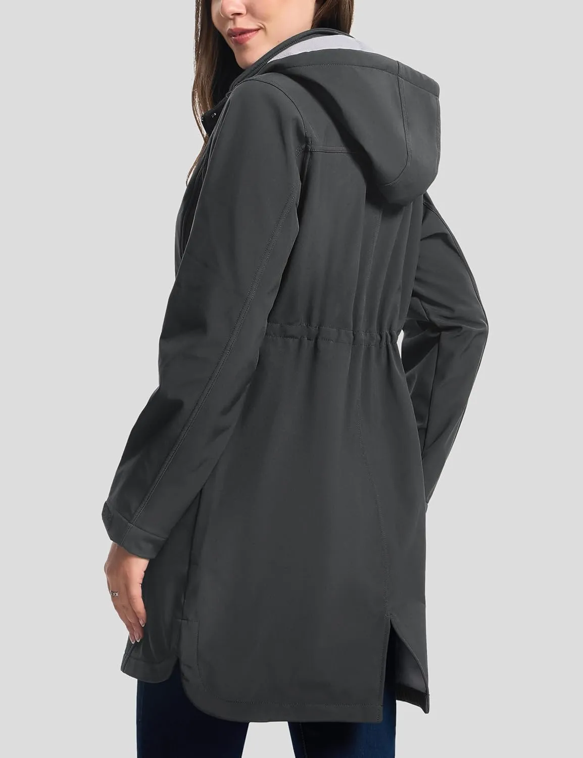 MAGCOMSEN Women's Long Fleece Lined Jackets Warm Winter Windbreaker Rain Coat Hooded Softshell Windproof Insulated