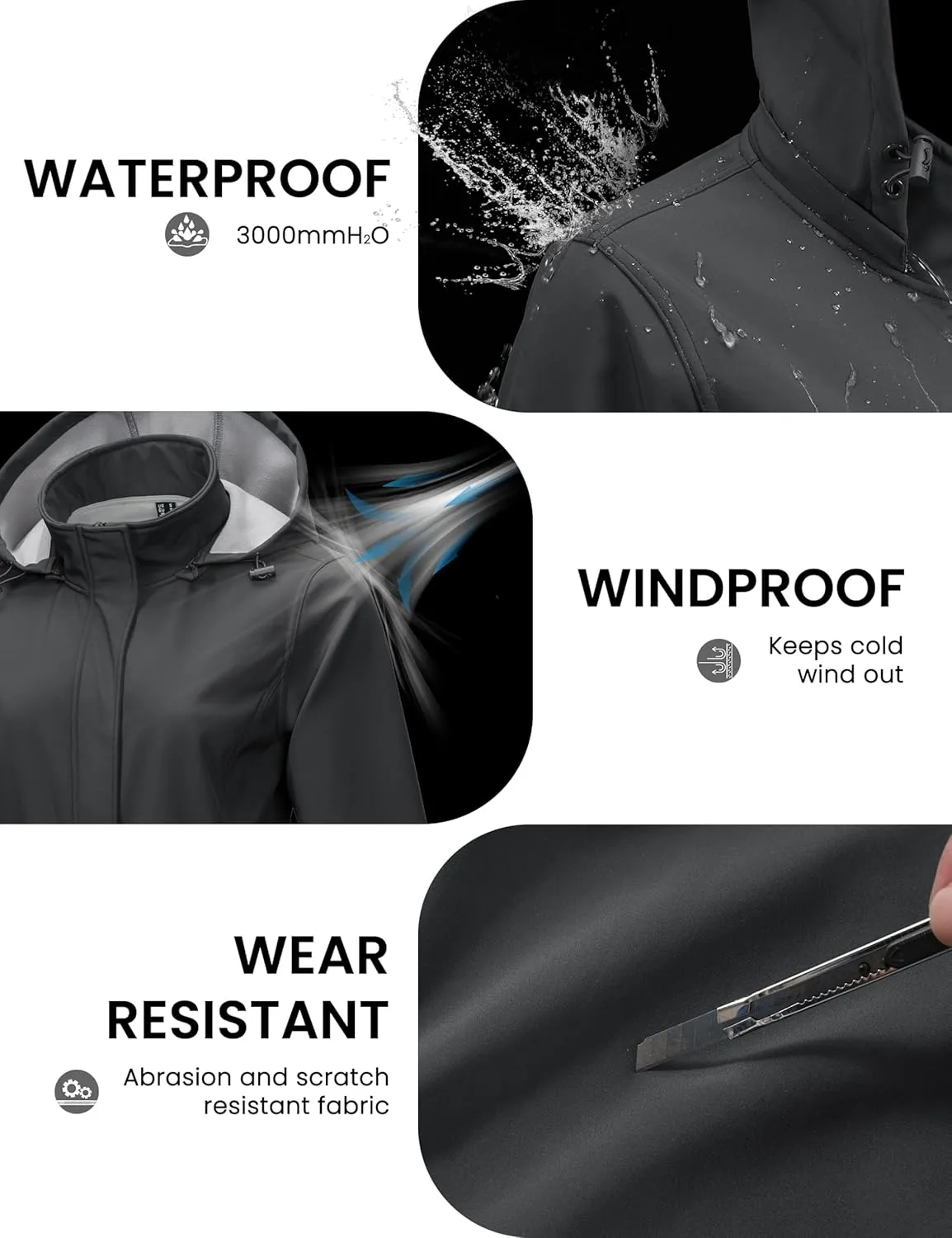 MAGCOMSEN Women's Long Fleece Lined Jackets Warm Winter Windbreaker Rain Coat Hooded Softshell Windproof Insulated