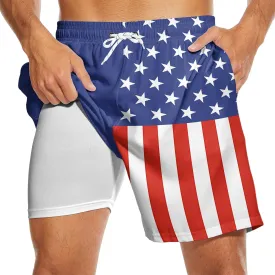 Mens Swim Trunks with Compression Liner 7" Bathing Suit Swimming Shorts Quick Dry Board Shorts Swimsuits with Pockets