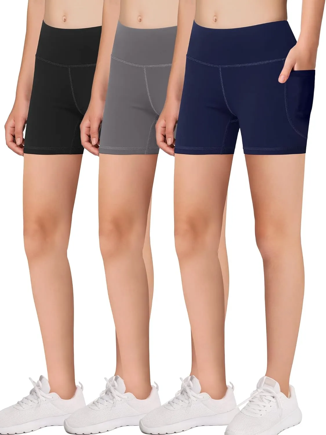 MIRITY Girls' Athletic Biker Shorts with Pockets - Kids Dance Yoga Running Soccer Volleyball Bike Shorts (Pack of 4)