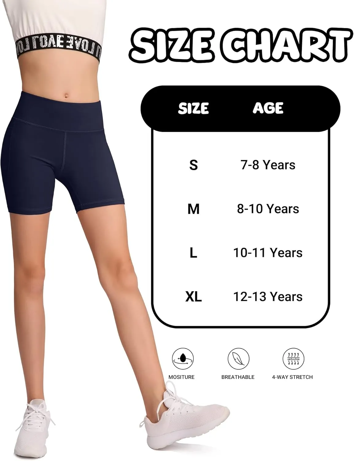 MIRITY Girls' Athletic Biker Shorts with Pockets - Kids Dance Yoga Running Soccer Volleyball Bike Shorts (Pack of 4)
