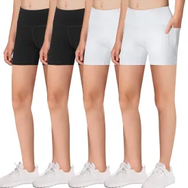 MIRITY Girls' Athletic Biker Shorts with Pockets - Kids Dance Yoga Running Soccer Volleyball Bike Shorts (Pack of 4)